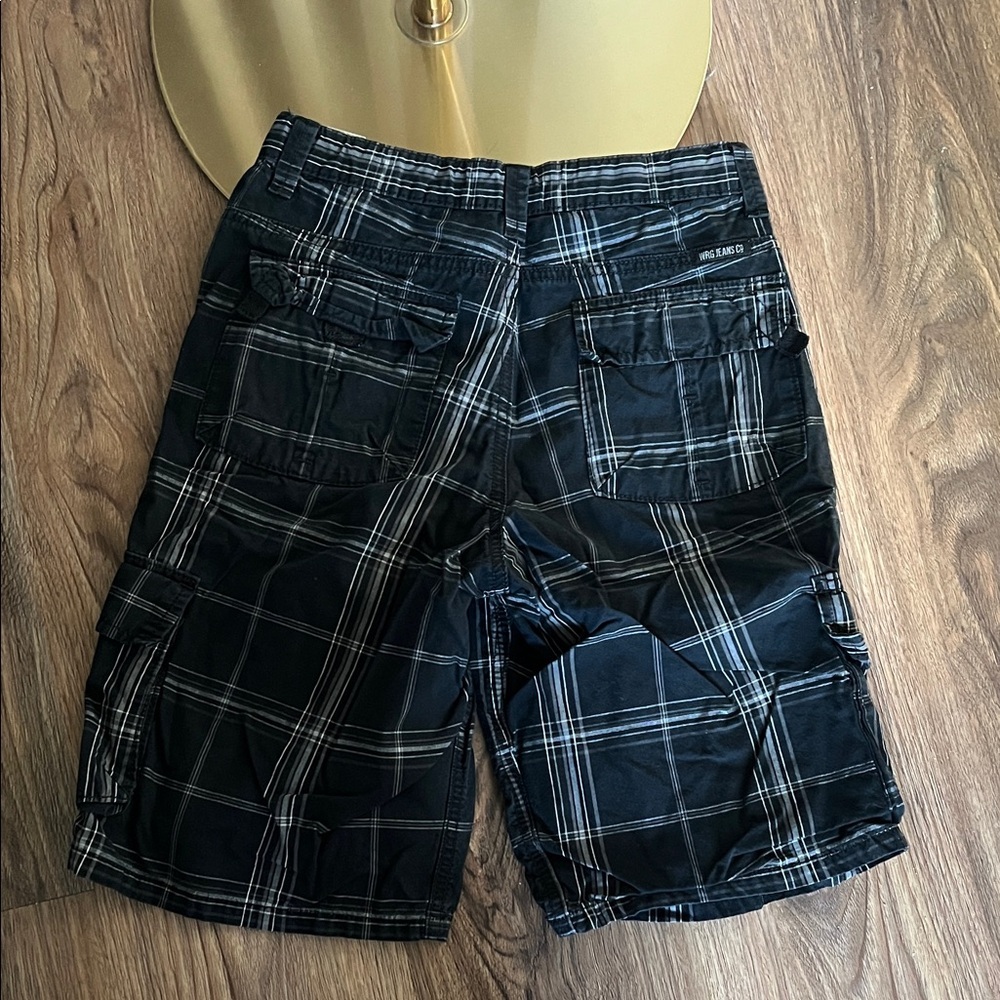 Kids Black Plaid Cargo Shorts - Comfortable Everyday Wear - Picture 3 of 3